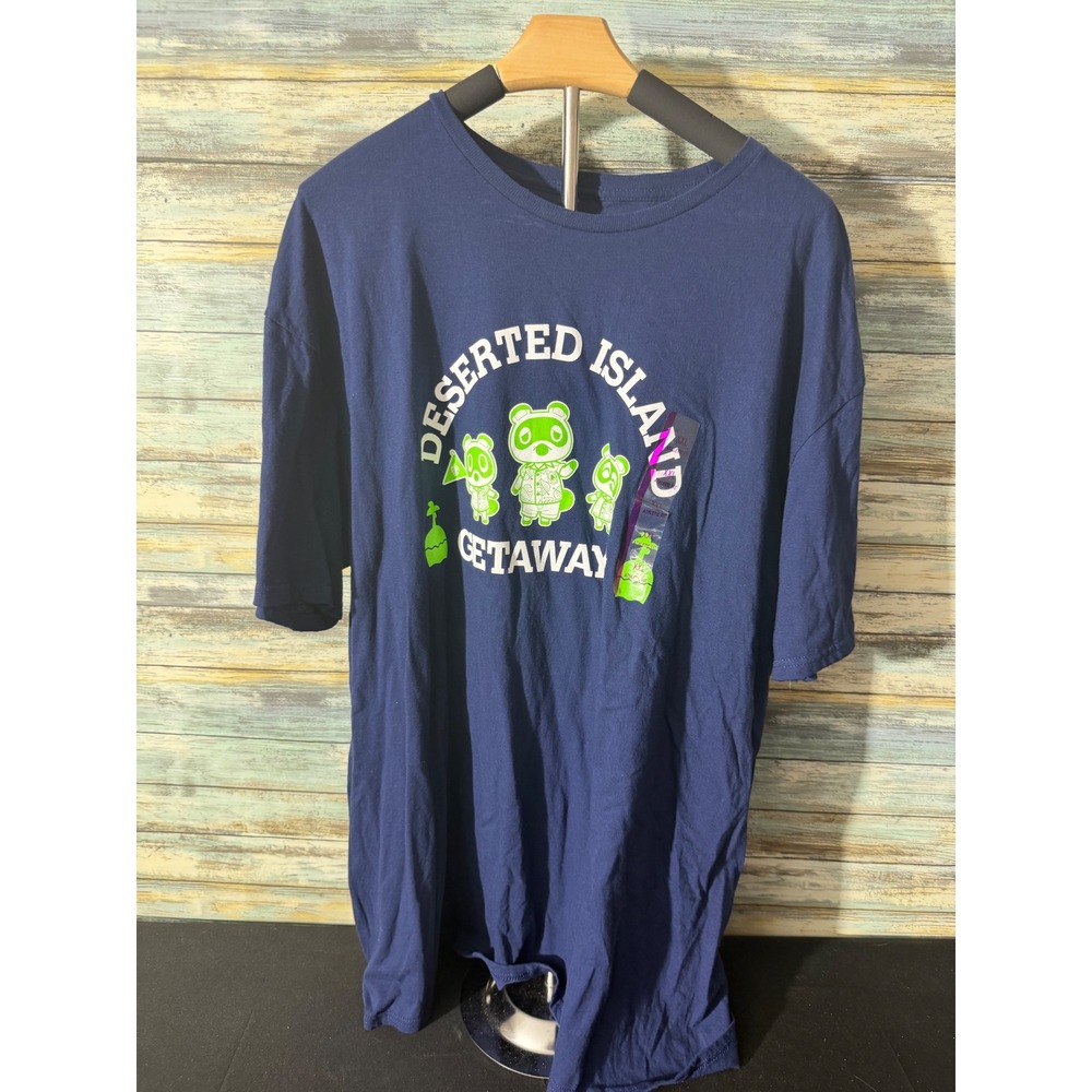 Animal Crossing T-Shirt XXL Navy New Deserted Island Getaway Tom Nook Nintendo